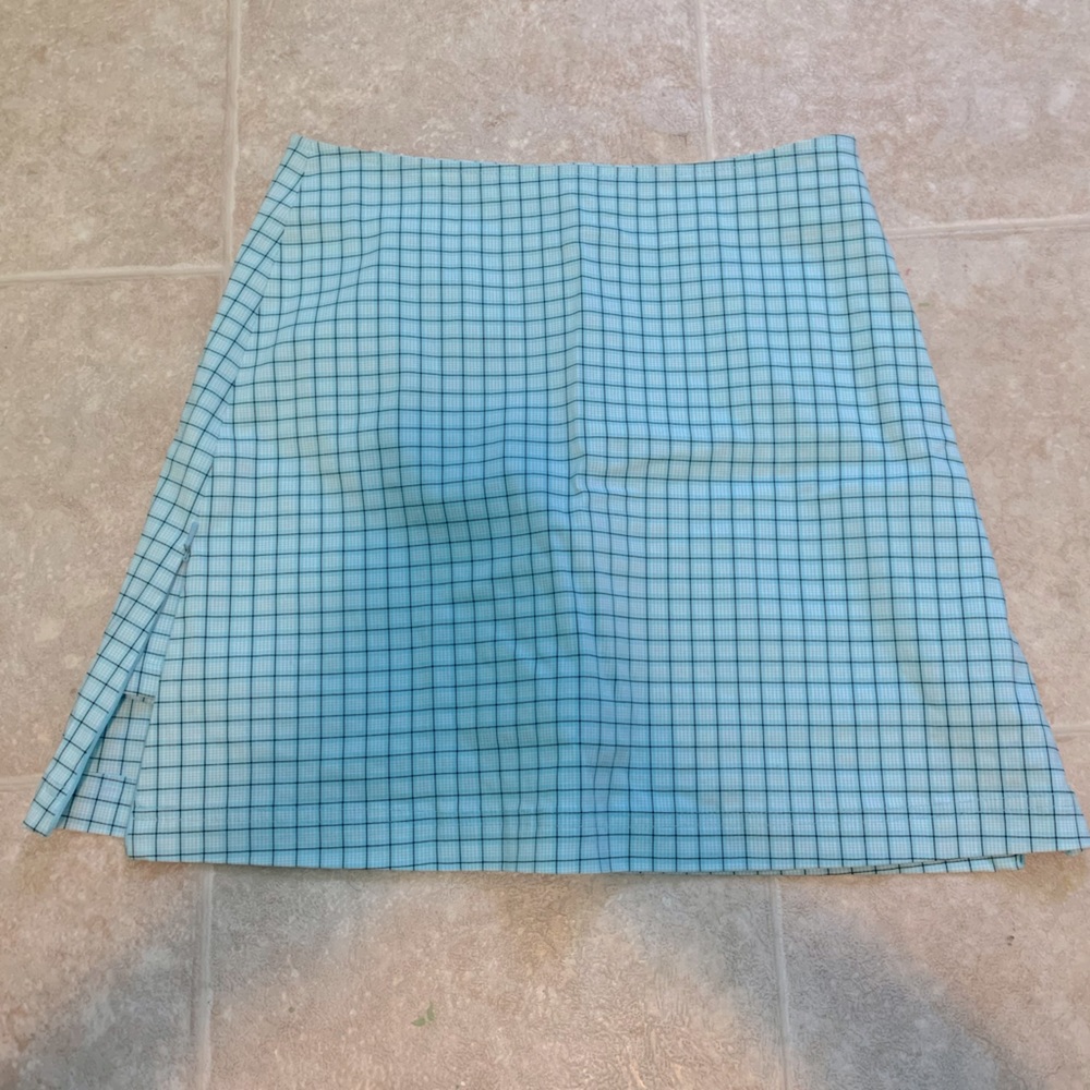Baby blue plaid skirt